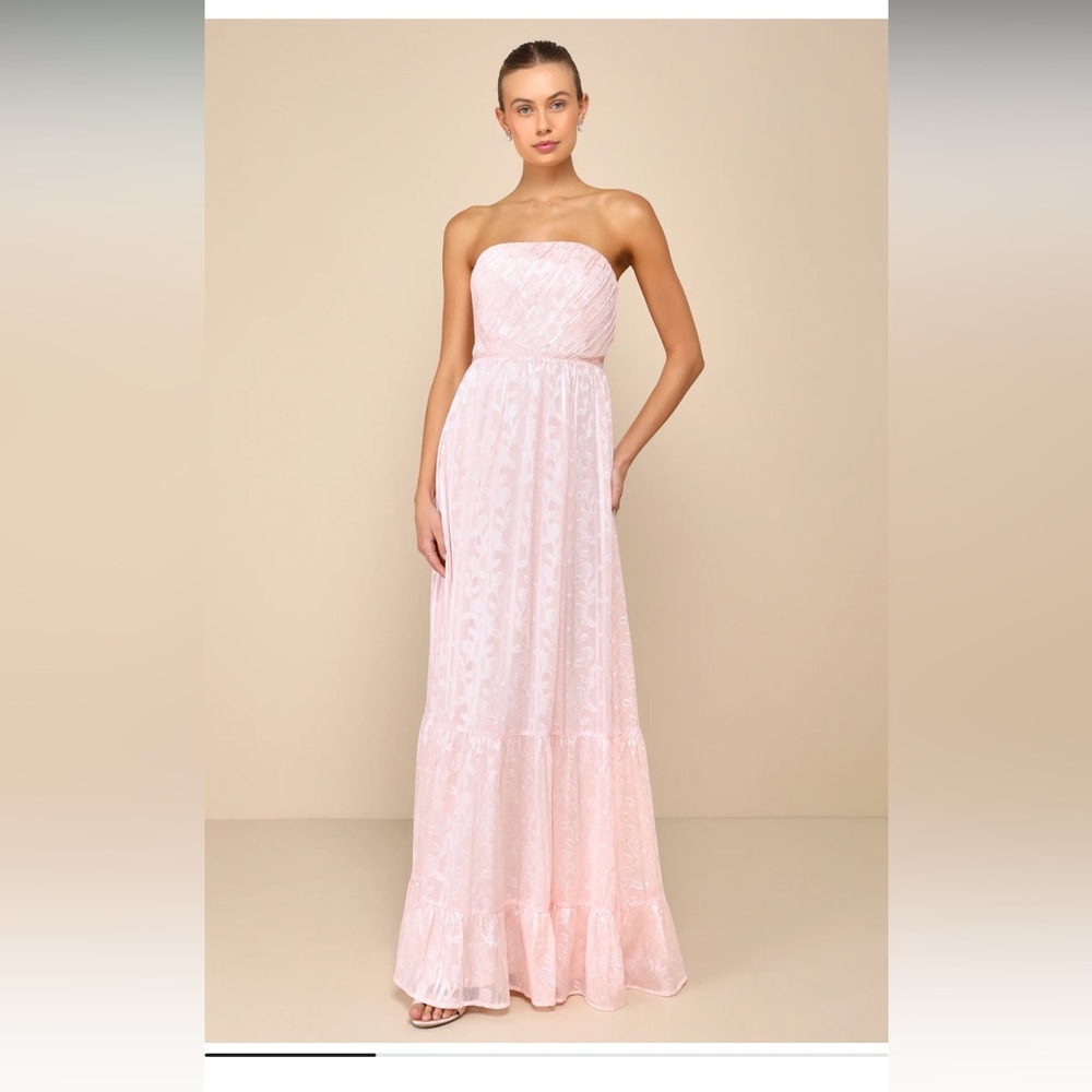 Brand New Unworn Elegant Blush Pink Jacquard Floral Strapless Maxi Dress/ Gown